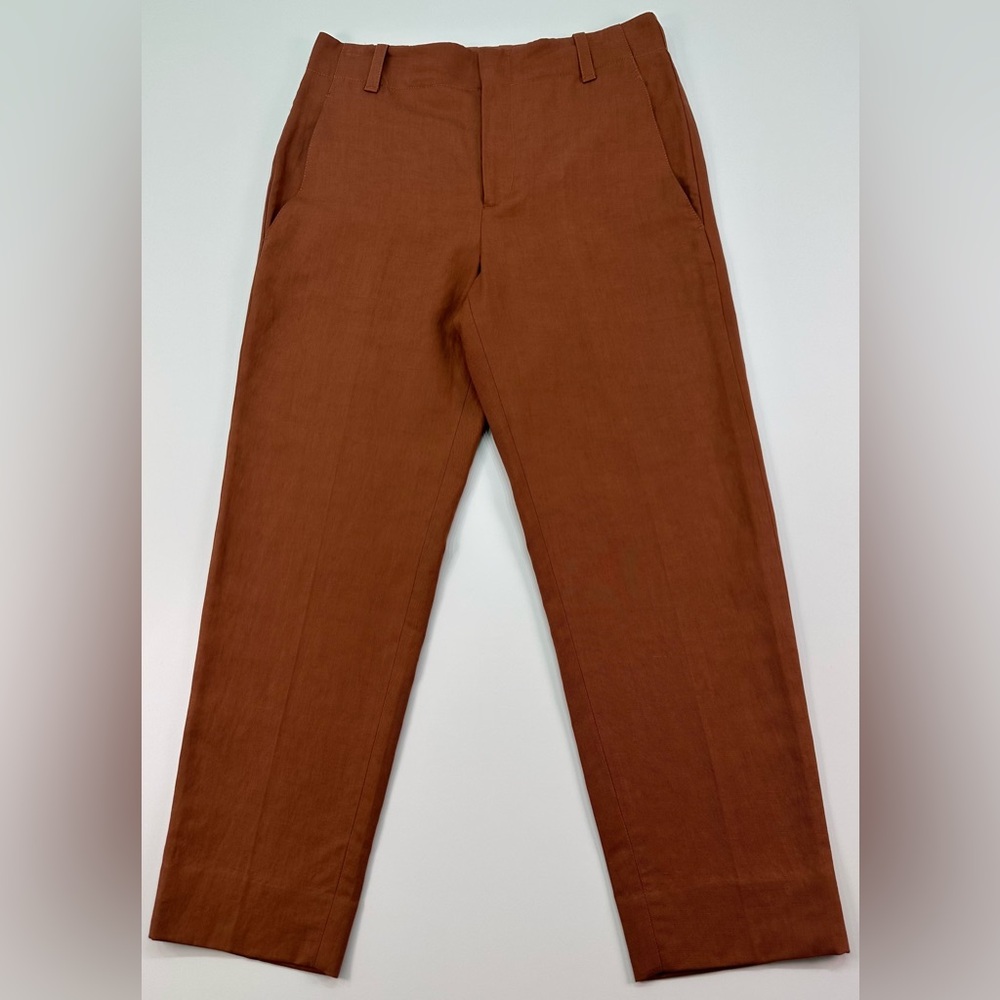 Vince Terracotta Linen-Blend Trousers Size 4